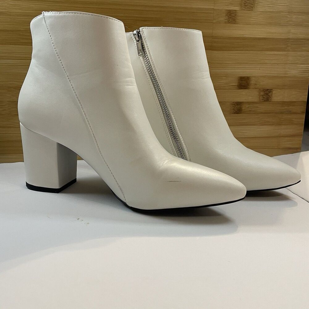 SHE & IN Women's White Pointed Toe Ankle Bootie Side Zip 8.5